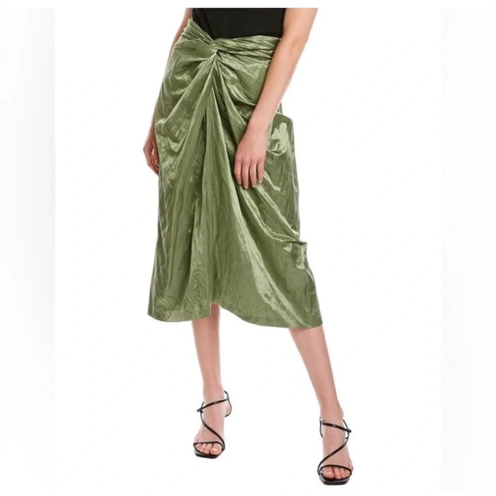 Vince Metallic Twist Front Cotton Blend Skirt in Green